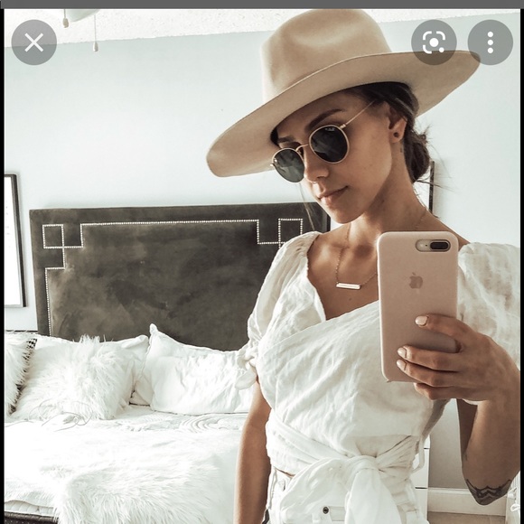 New Free People Leather Band French Vanilla Felt Hat white cowboy cowgirl wythe - Picture 2 of 6